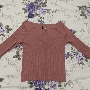 Pink Long Sleeve V-Neck Top H&M